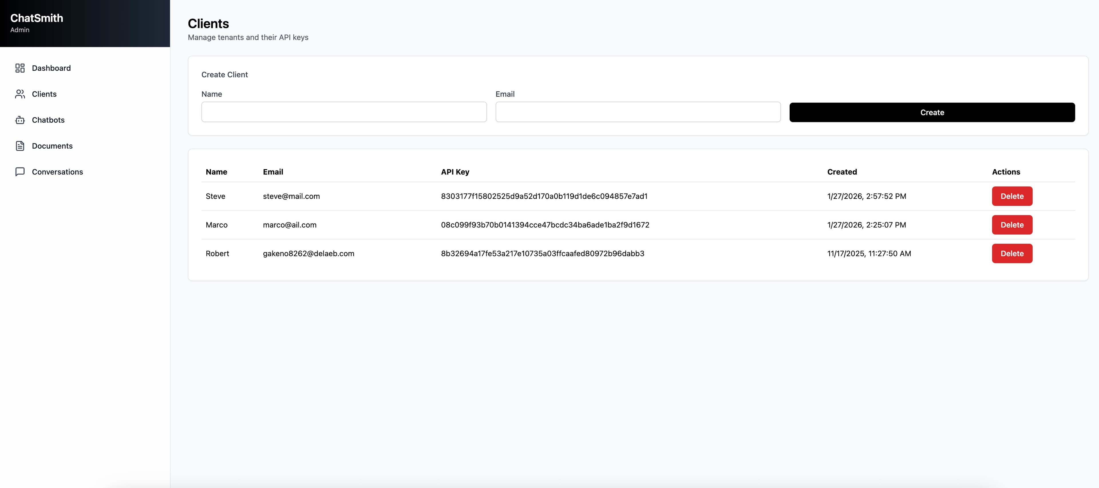 Chat-Smith clients screen