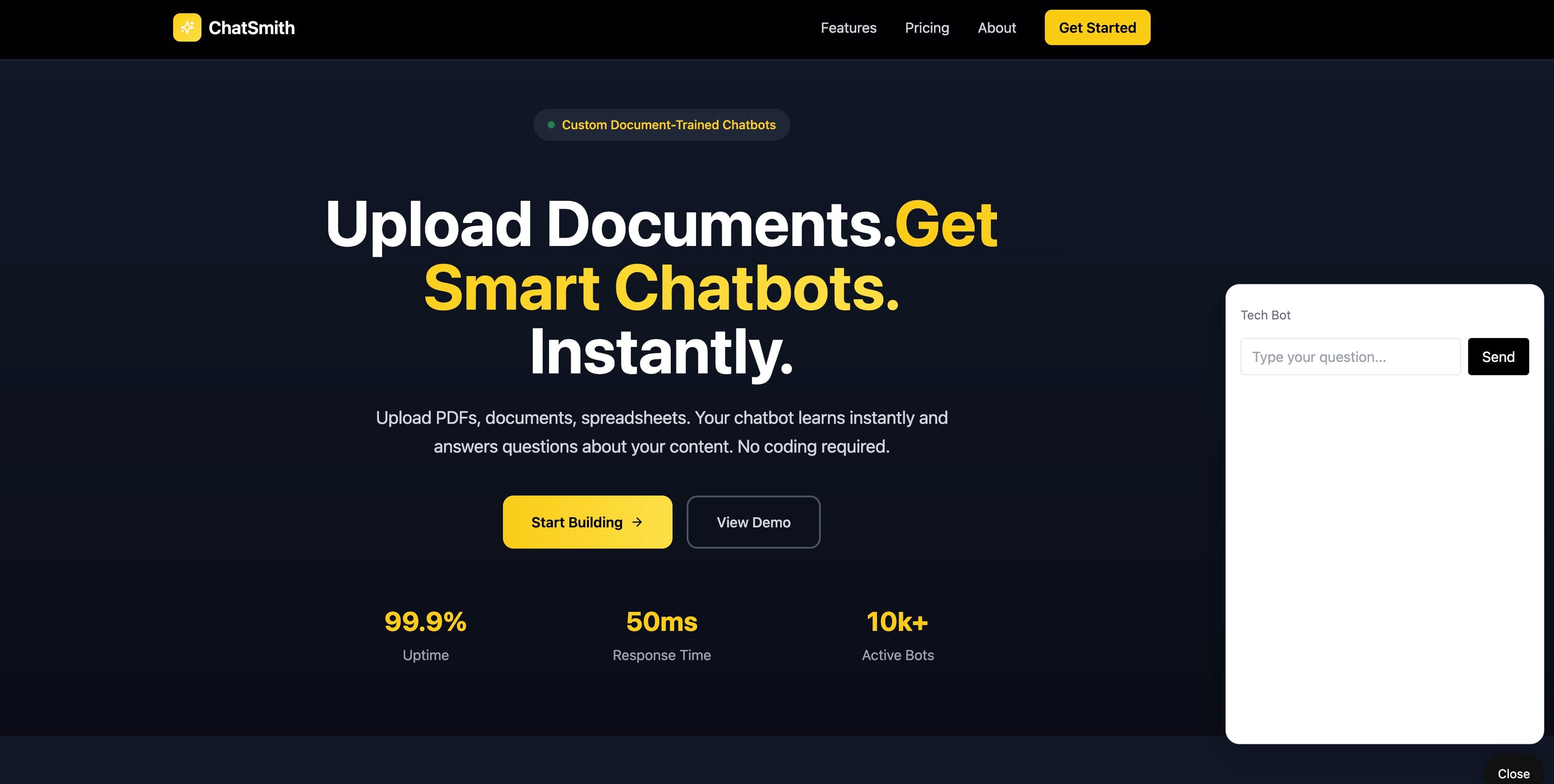 Chat-Smith landing page screen