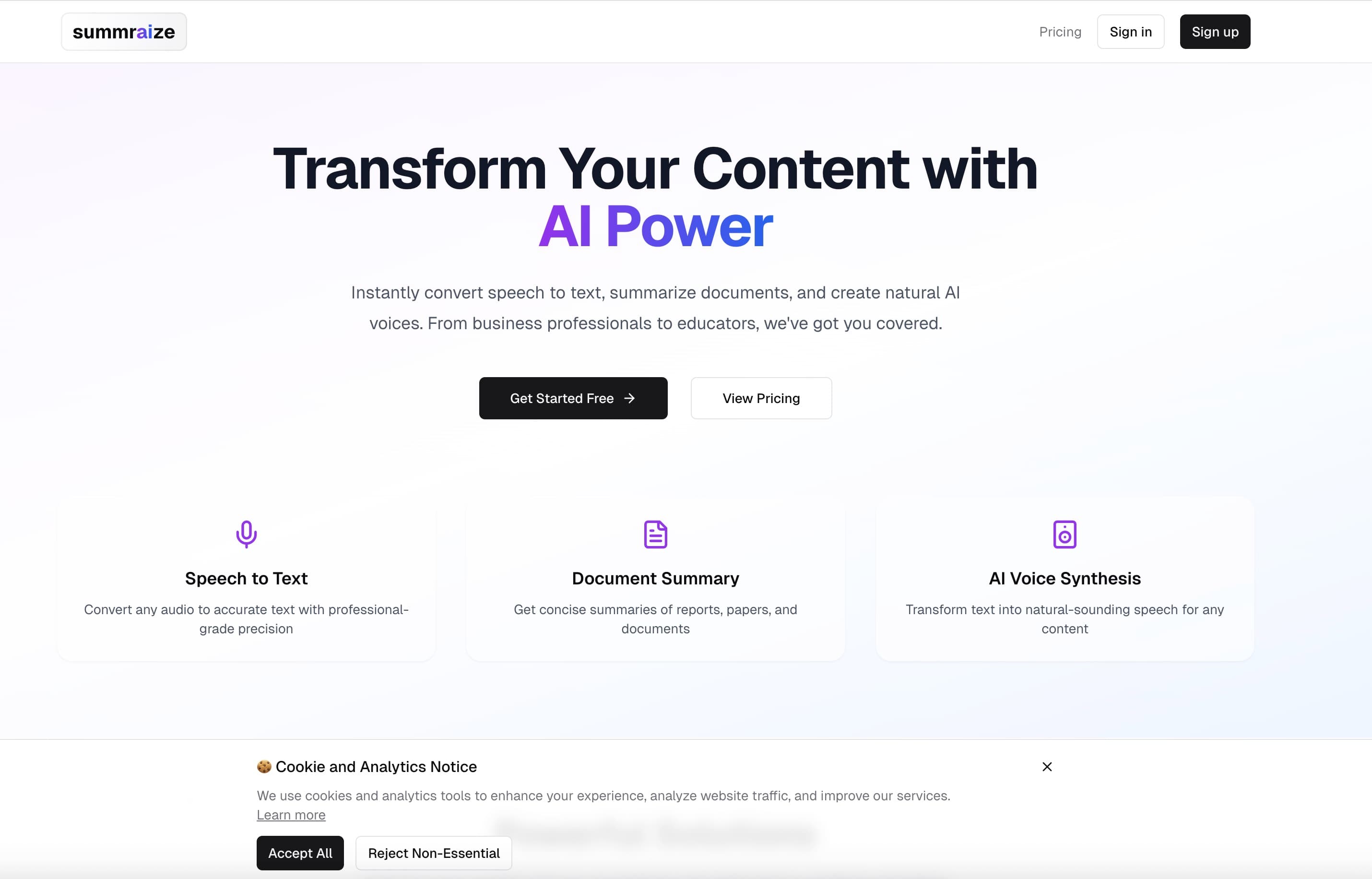 Summaraize hero screen