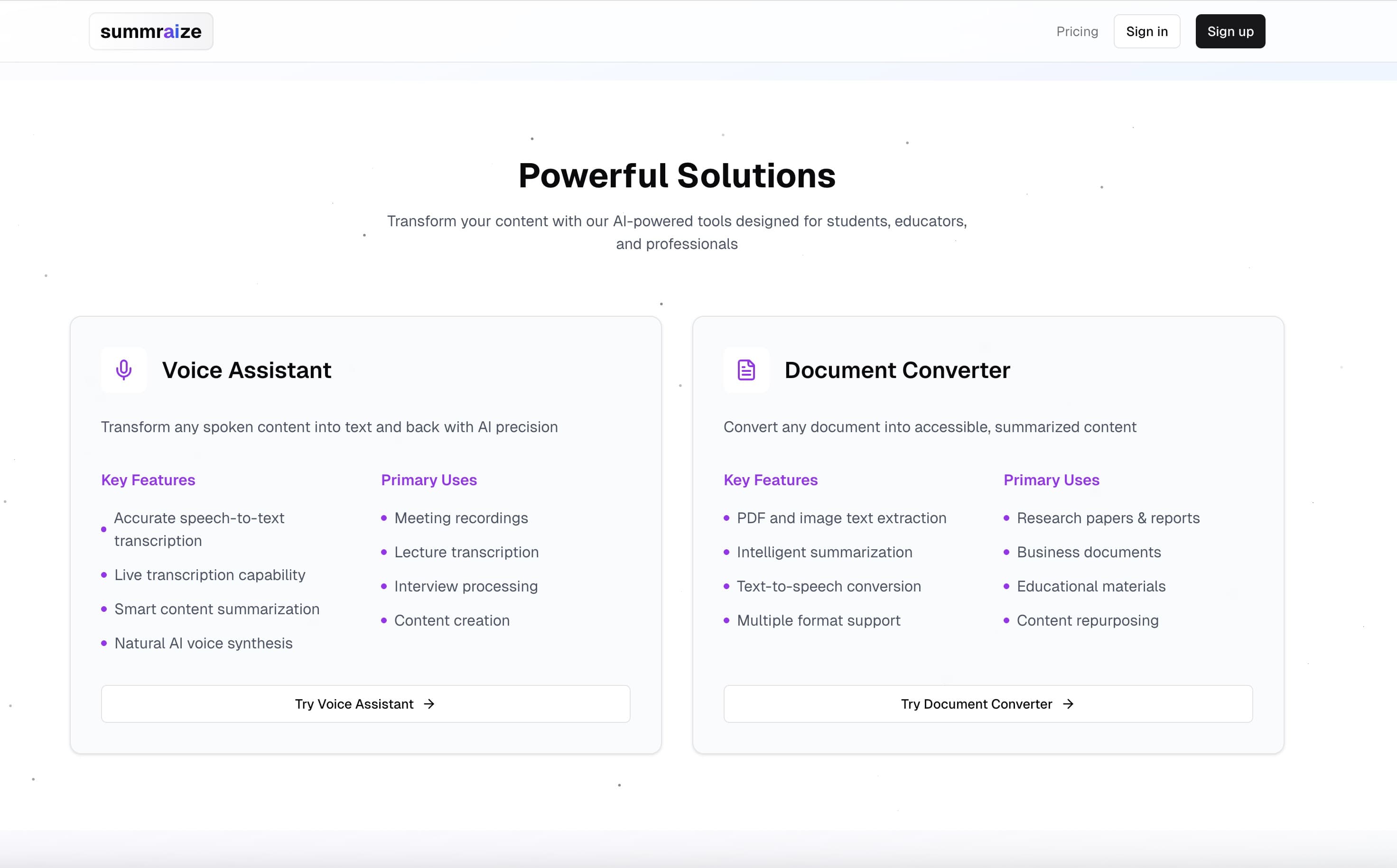 Summaraize powerful solutions section