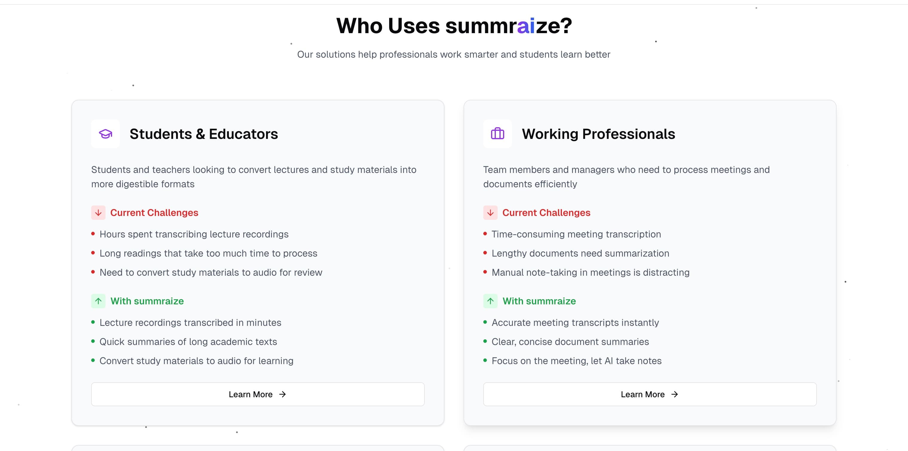Summaraize who uses Summaraize section