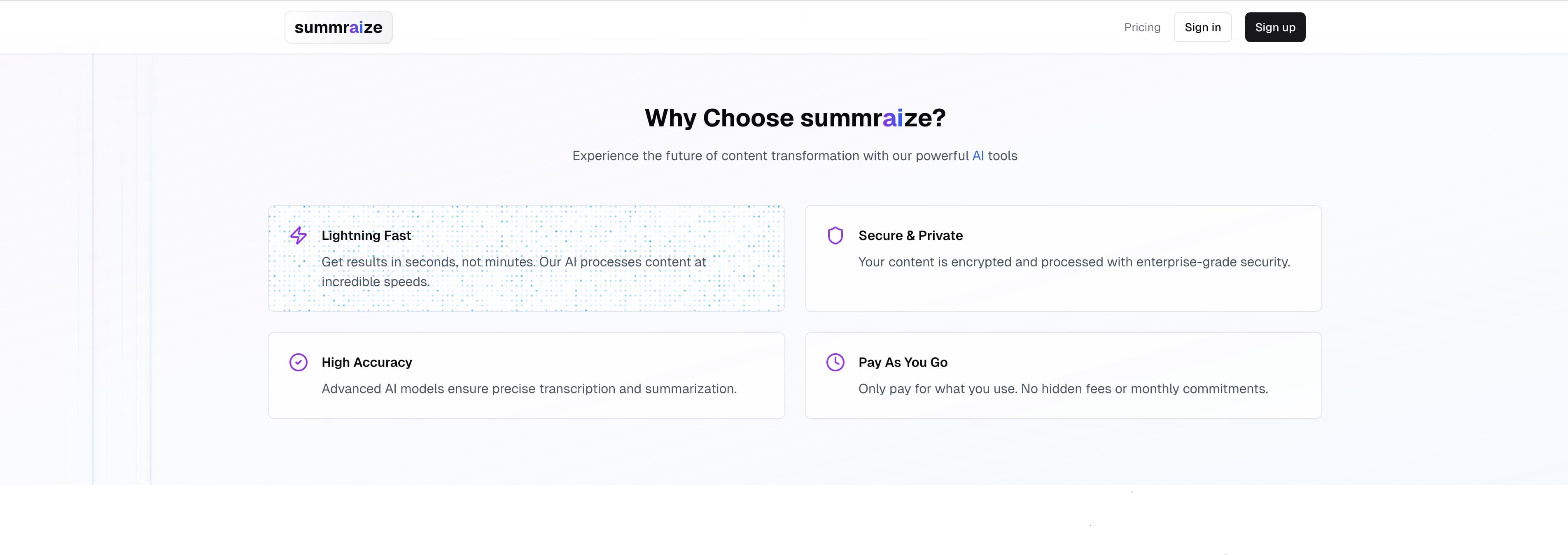 Summaraize why choose Summaraize section