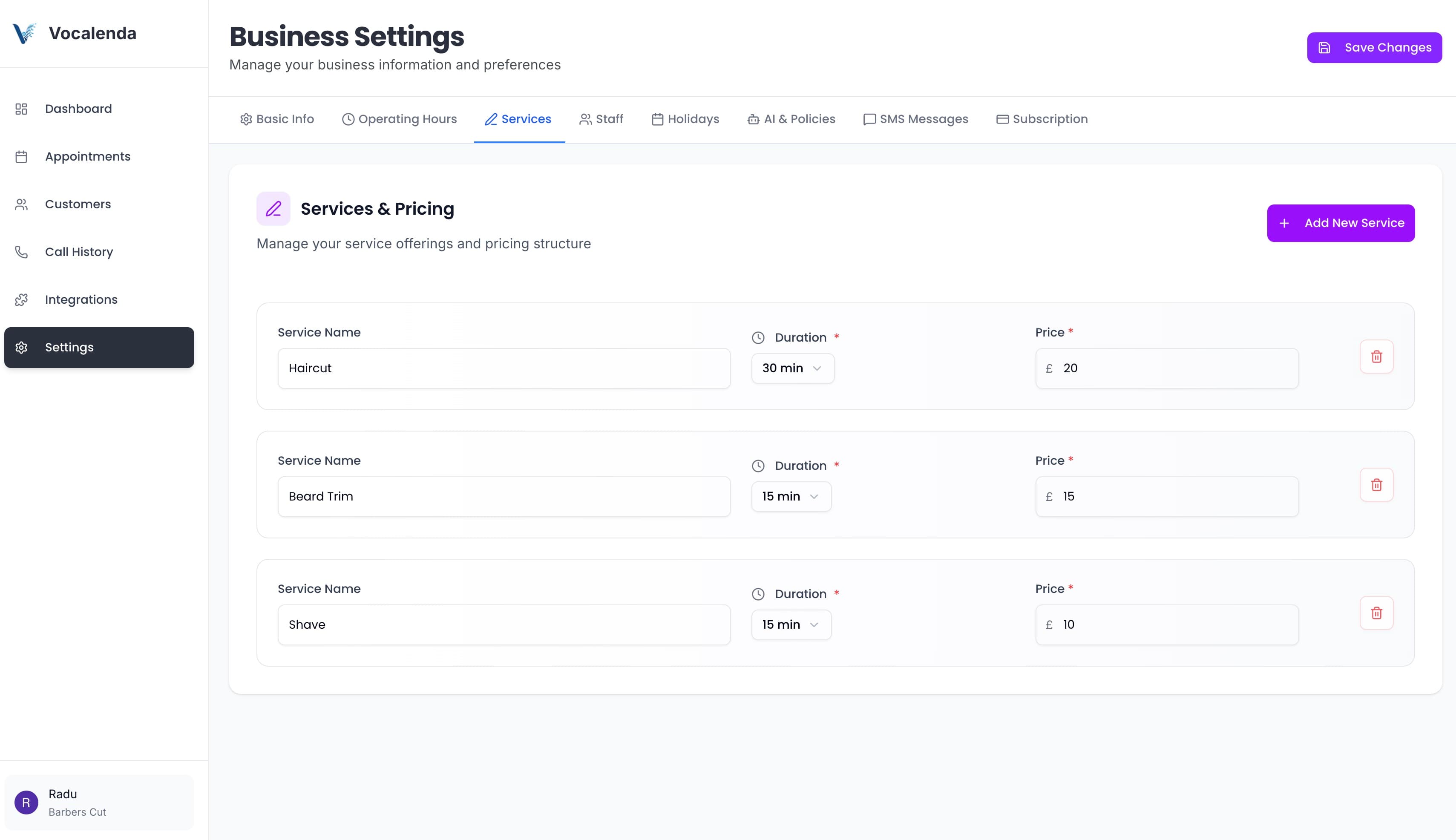 Vocalenda settings screen 3