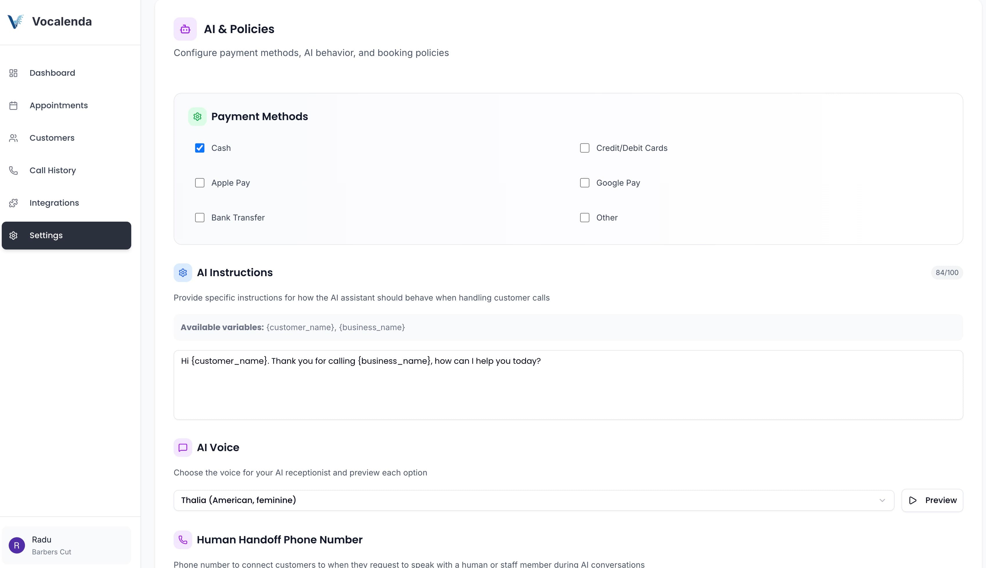 Vocalenda settings screen 6