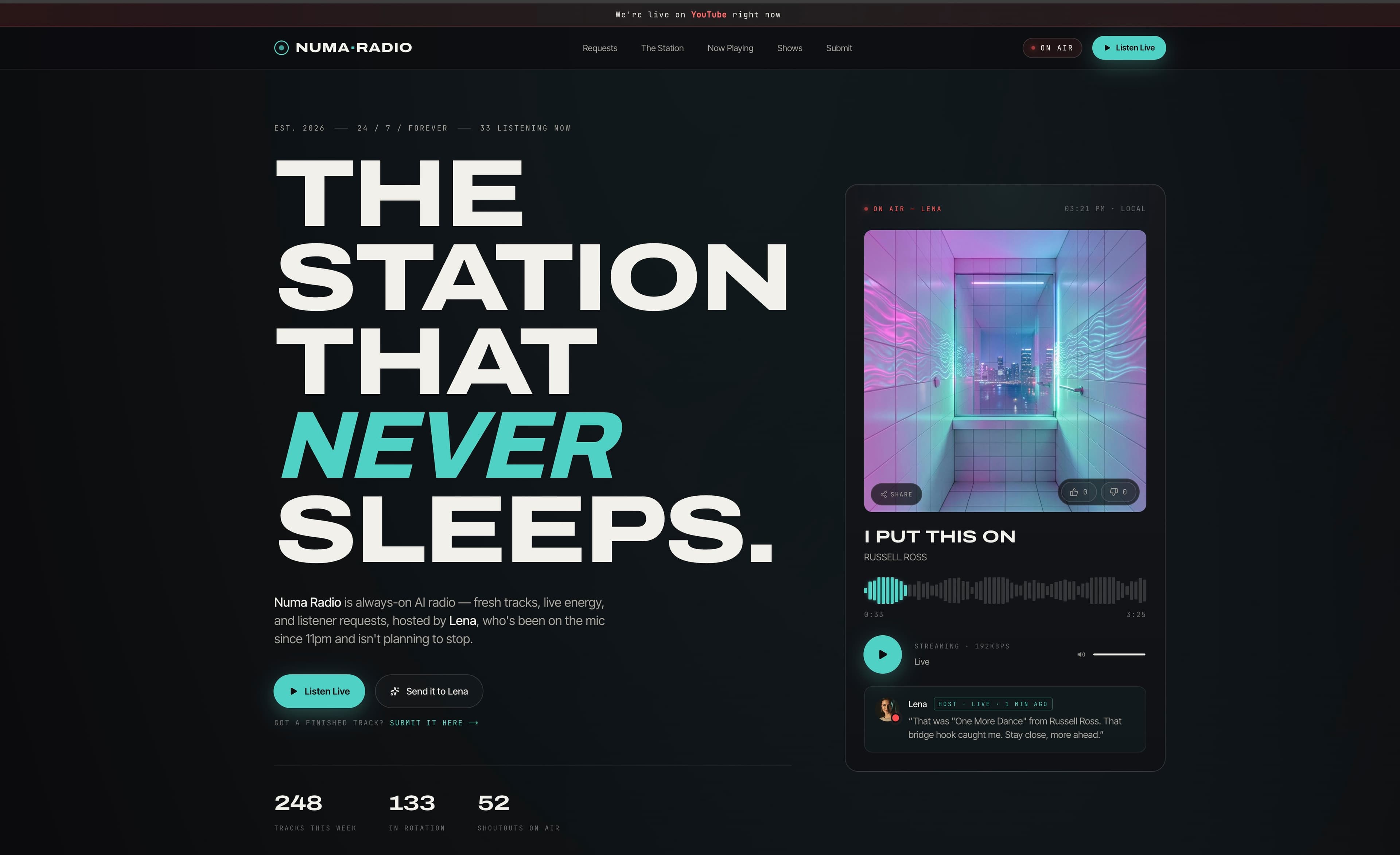 Numa Radio interface — an independent portfolio project